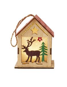 Suspension Maison Bois Lumineux Noël