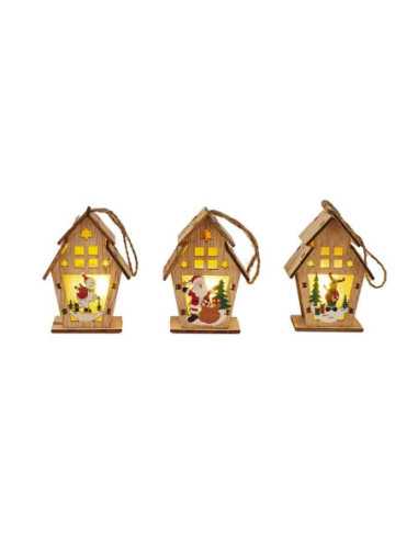 Suspension Maison Bois Lumineux Noël
