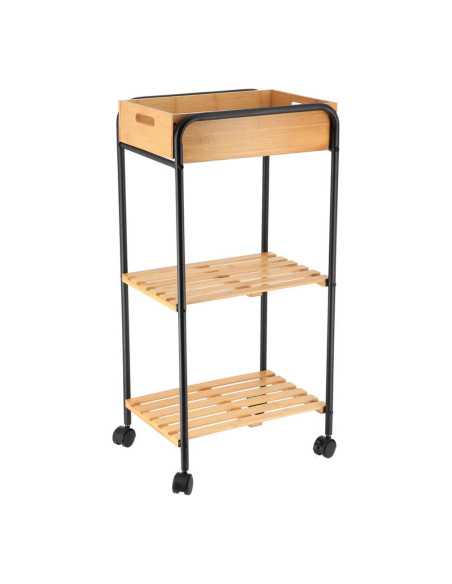 Desserte sur roulettes 3 niveaux Noir/Bambou