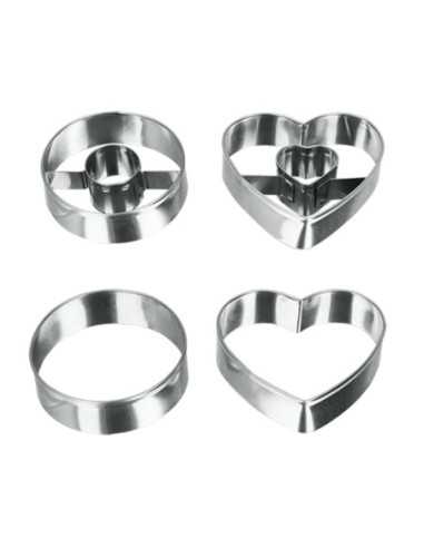 4 emporte-pièces inox formes rond & cœur Ø 5,5cm