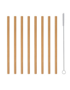 8 pailles droites bambou 20cm + goupillon