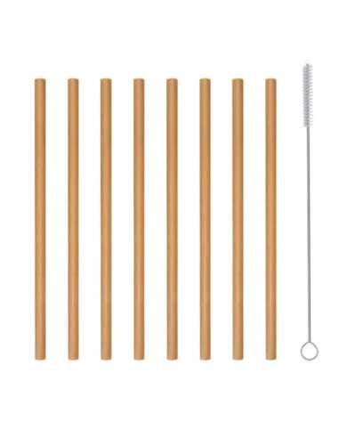 8 pailles droites bambou 20cm + goupillon