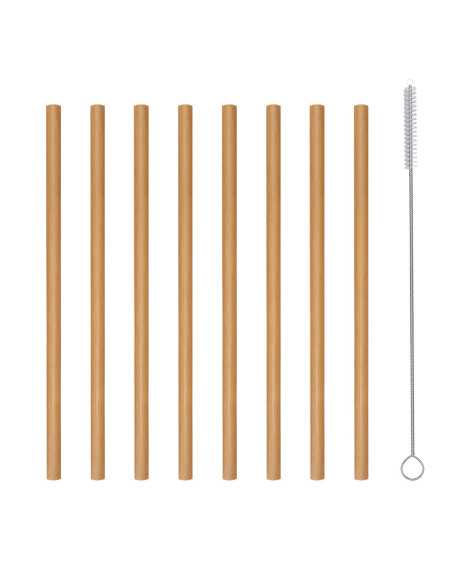 8 pailles droites bambou 20cm + goupillon