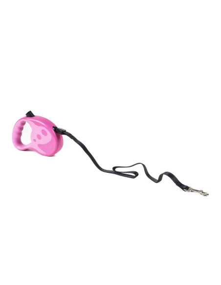 Laisse rétractable, nylon 3 m, chien 12 kg, rose