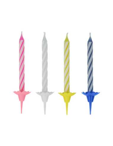 24 bougies anniversaire 6cm + 12 supports