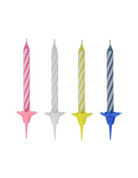 24 bougies anniversaire 6cm + 12 supports