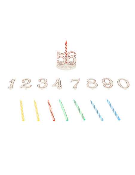 8 bougies avec bobèches + socle + chiffres 0 à 9