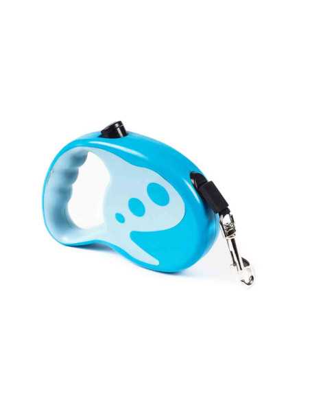 Laisse rétractable, nylon 5 m, chien 20 kg, bleu