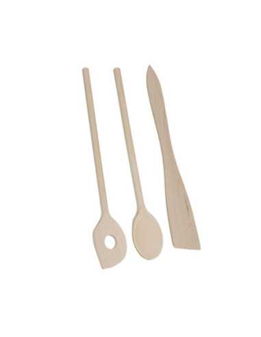 2 cuillères bois 30cm + 1 spatule plate 28cm bois