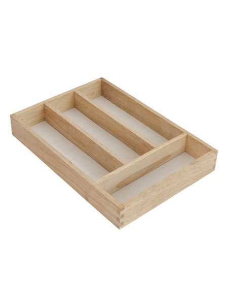 Boite à couverts 4 compart. PM hévéa 35x22x4cm (EM.047)
