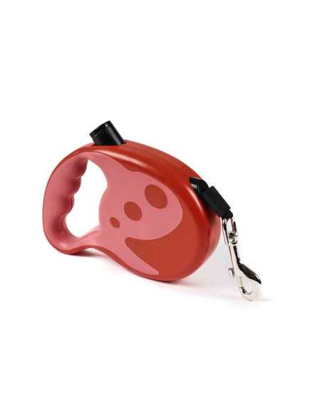 Laisse rétractable, nylon 7 m, chien 35 kg, rouge