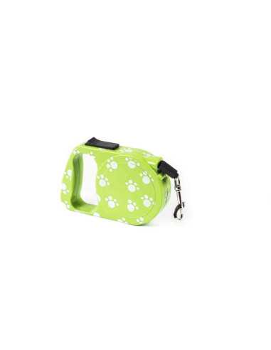 laisse retractable,nylon 3m,chien 10kg,motif pattes,vert