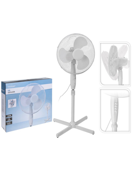 Ventilateur sur pied blanc - 40cm - 45W - 3 Vitesses