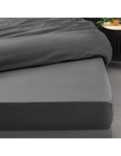 Drap-housse 160 x 200 cm Percale gris acier 2