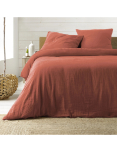 Parure de lit 3 pièces 240 x 220 cm Gaze de coton angélia terracotta