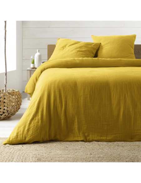 Parure de lit 3 pièces 240 x 220 cm Gaze de coton angélia jaune