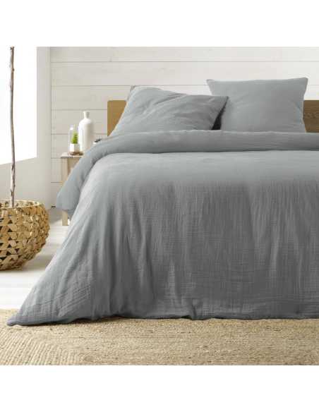 Parure de lit 3 pièces 240 x 220 cm Gaze de coton angélia gris