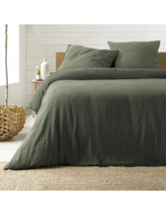 Parure de lit 3 pièces 240 x 220 cm Gaze de coton angélia kaki