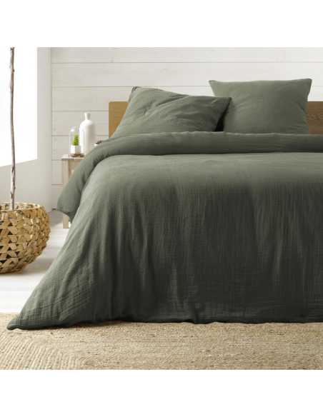 Parure de lit 3 pièces 240 x 220 cm Gaze de coton angélia kaki