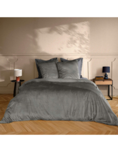 Parure de lit 3 pièces 240 x 220 cm Microfibre velours vélina anthracite