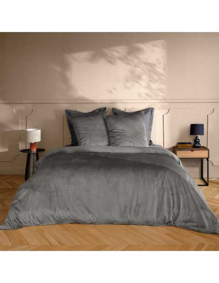 Parure de lit 3 pièces 240 x 220 cm Microfibre velours vélina anthracite
