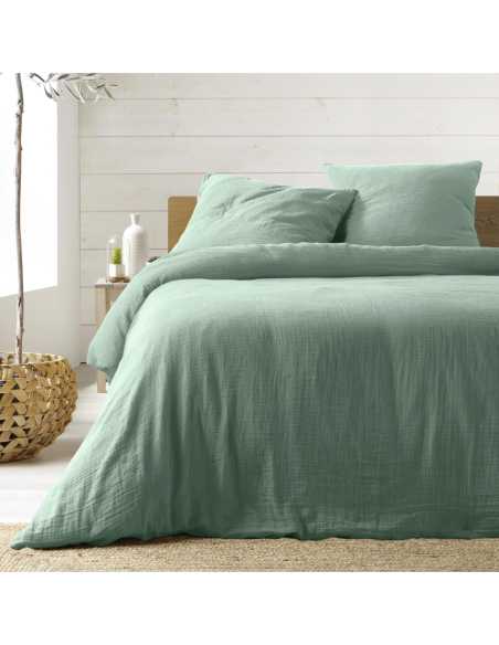 Parure de lit 3 pièces 260 x 240 cm Gaze de coton angélia sauge