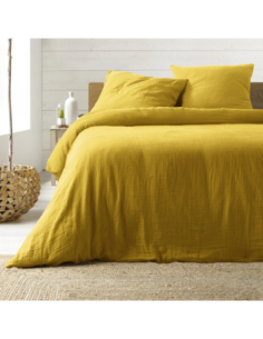 Parure de lit 3 pièces 260 x 240 cm Gaze de coton angélia jaune