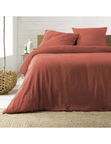 Parure de lit 3 pièces 260 x 240 cm Gaze de coton angélia terracotta