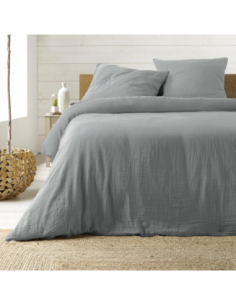 Parure de lit 3 pièces 260 x 240 cm Gaze de coton angélia gris