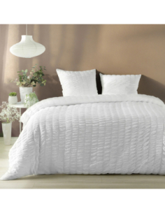 Parure de lit 3 pièces 240 x 220 cm Microfibre plissée plissia blanc