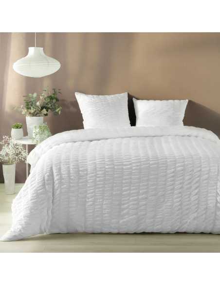 Parure de lit 3 pièces 240 x 220 cm Microfibre plissée plissia blanc