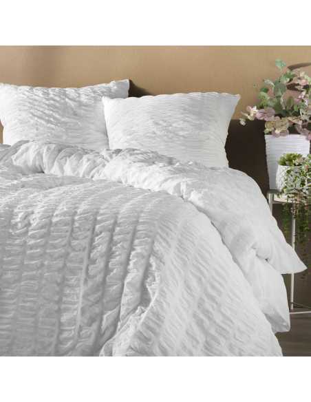Parure de lit 3 pièces 240 x 220 cm Microfibre plissée plissia blanc