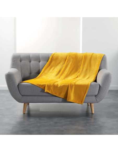 Plaid flanelle 125 x 150 cm Flanou jaune