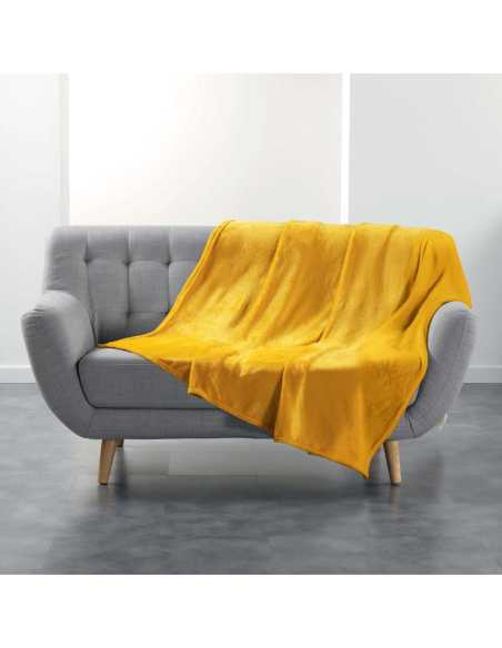 Plaid flanelle 180 x 220 cm Flanou jaune