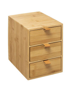 Boîte 3 tiroirs bambou avec languette cuir