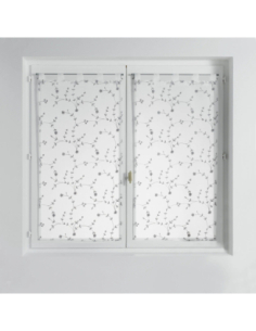 Paire de voilages à passants 2 x 60 x 120 cm Petites fleurs blanc et gris