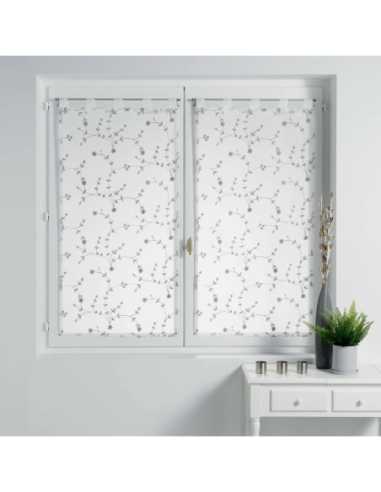 Paire de voilages à passants 2 x 60 x 120 cm Petites fleurs blanc et gris