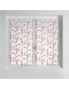 Paire de voilages à passants 2 x 60 x 120 cm Petites fleurs blanc et rouge
