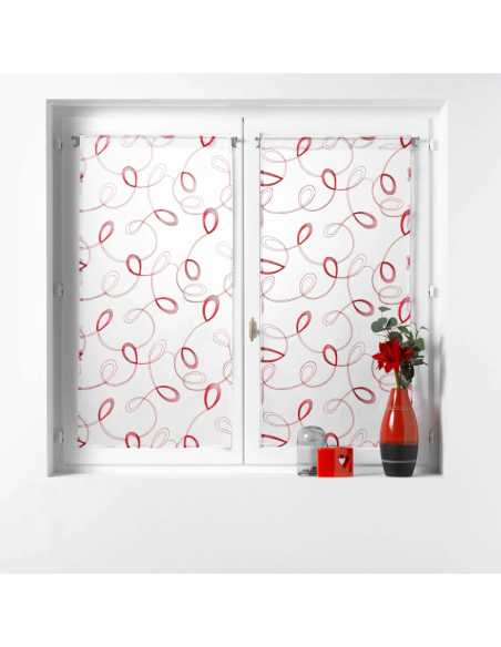 Paire de voilages droite passe-tringle 2 x 60 x 90 cm Hoops rouge