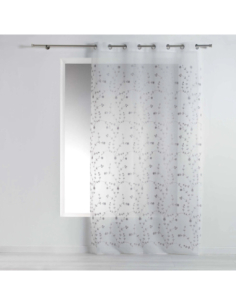Voilage à œillets 140 x 240 cm Fleur blanc et gris