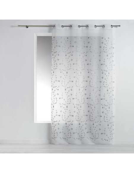 Voilage à œillets 140 x 240 cm Fleur blanc et gris