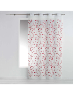 Voilage à œillets 140 x 240 cm Fleur blanc et rouge