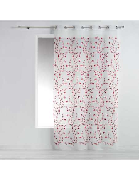 Voilage à œillets 140 x 240 cm Fleur blanc et rouge