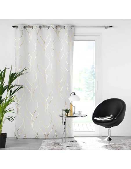 Rideau à œillets 135 x 240 cm Occultant élise blanc et or