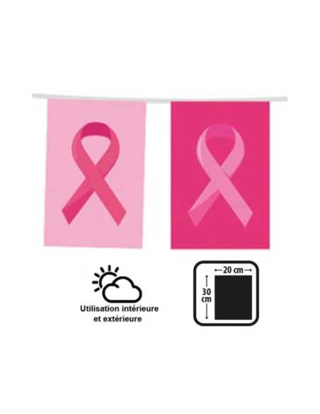 Guirlande 10 m Octobre Rose à Fanions 20x30 cm – Décoration de sensibilisation