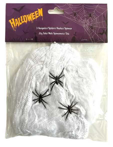Toile d'Araignée 20g + 3 Araignées – Décoration Halloween