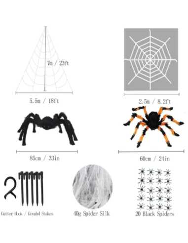 Kit 2 Araignées Géantes Velues + Accessoires – Décoration Halloween intérieure et extérieure