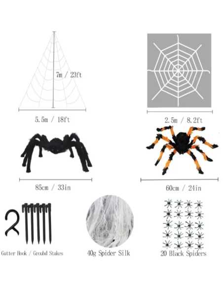 Kit 2 Araignées Géantes Velues + Accessoires – Décoration Halloween intérieure et extérieure